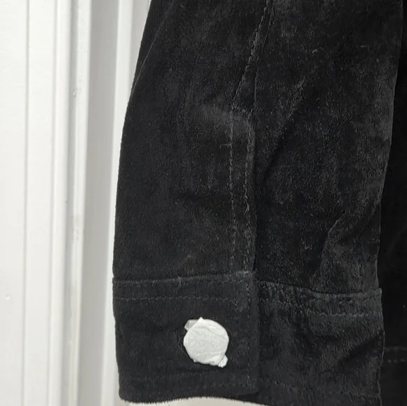Dennis Basso Suede Leather Button Front Black Jacket Women’s Sz Small Washable - Picture 12 of 16